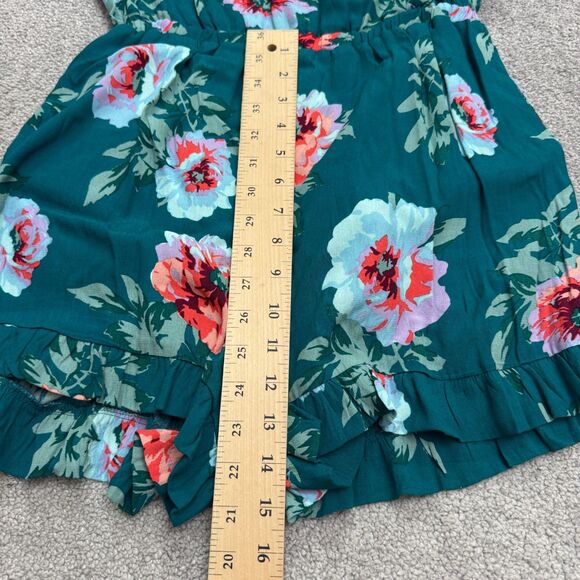 Minkpink Ruffle Floral Romper Womens small Green Long Sleeve V-Neck Summer Boho - Picture 11 of 15